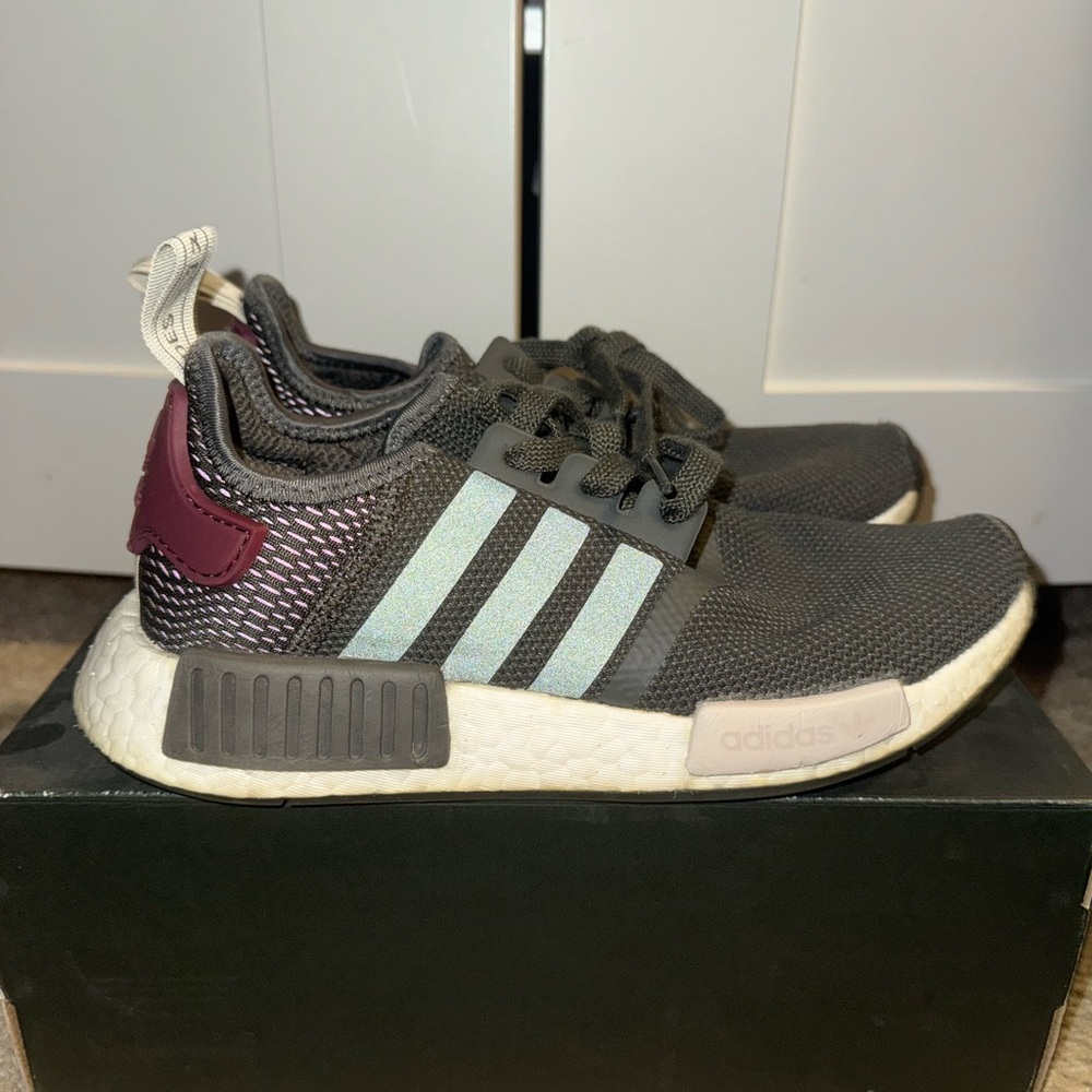 Adidas NMD, Women’s 6.5, Dark green with burgandy accents